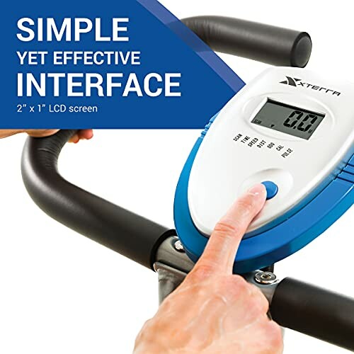 Person using exercise bike with simple effective interface and LCD screen.