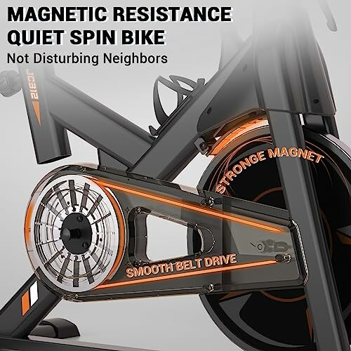 Magnetic resistance quiet spin bike with smooth belt drive.