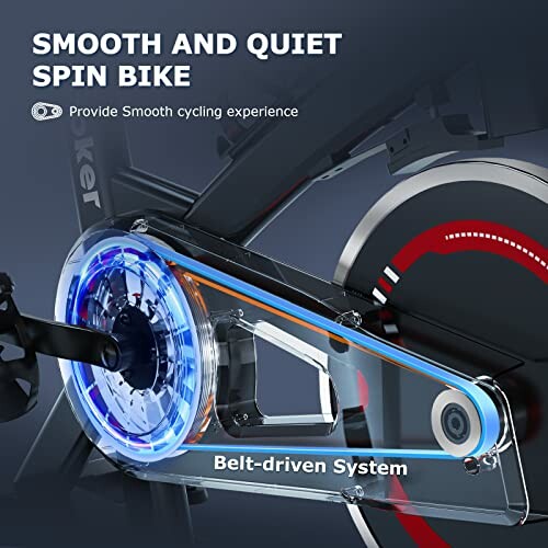 Smooth and quiet spin bike with belt-driven system.