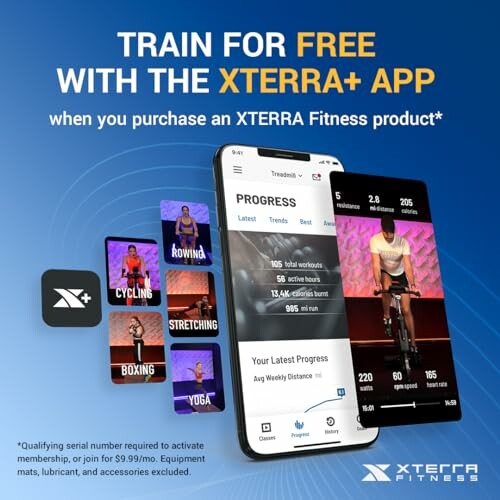 XTERRA Fitness app promotion with images of fitness activities and app interface.